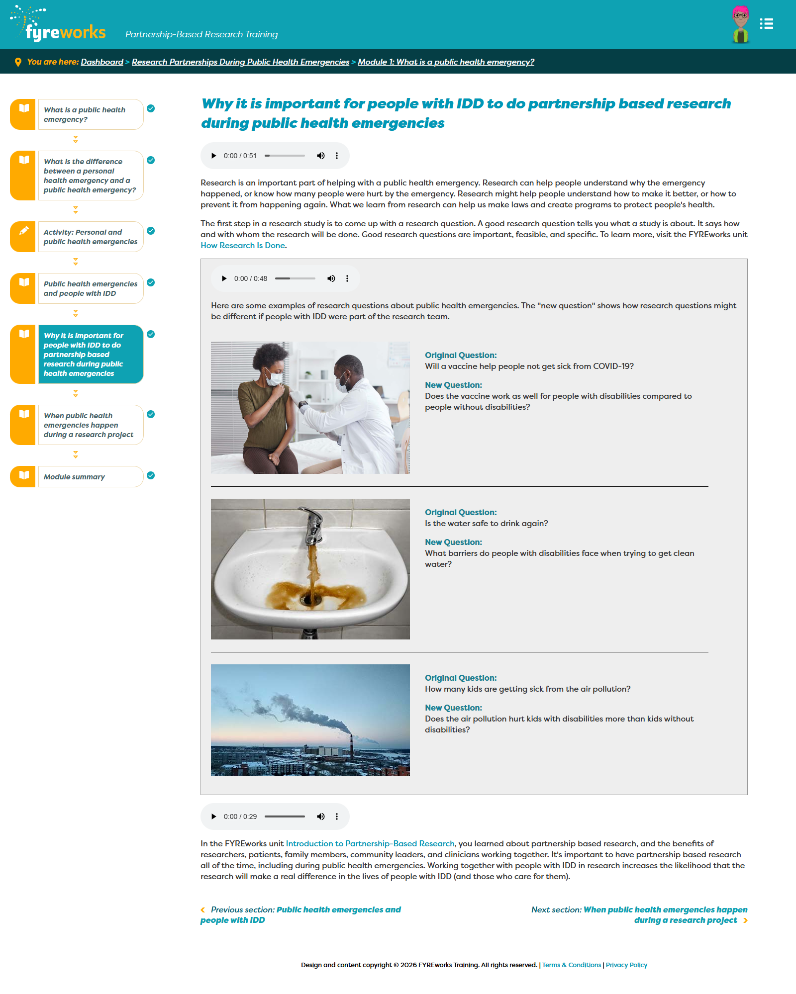 Screenshot from the expansion unit "Research Partnerships During Public Health Emergencies"