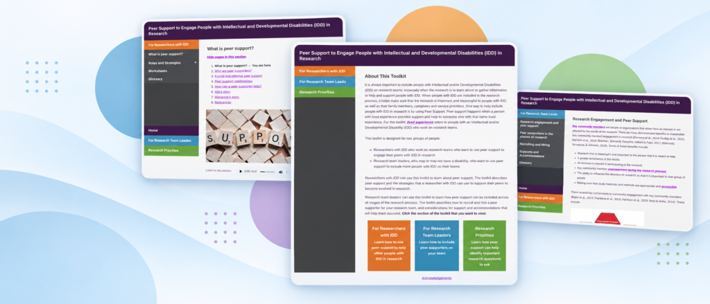 Screenshots from the Peer Support Toolkit