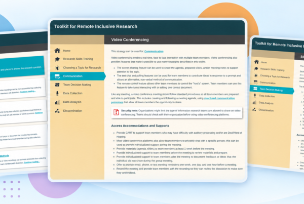 Screenshots from the Toolkit for Remote Inclusive Research