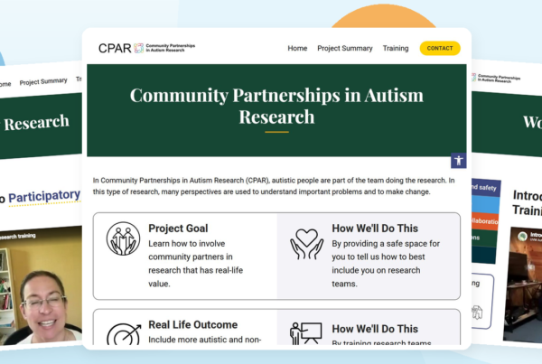 Collage of genuine CPAR homepage, Participatory Research training, and Working Together training screenshots.