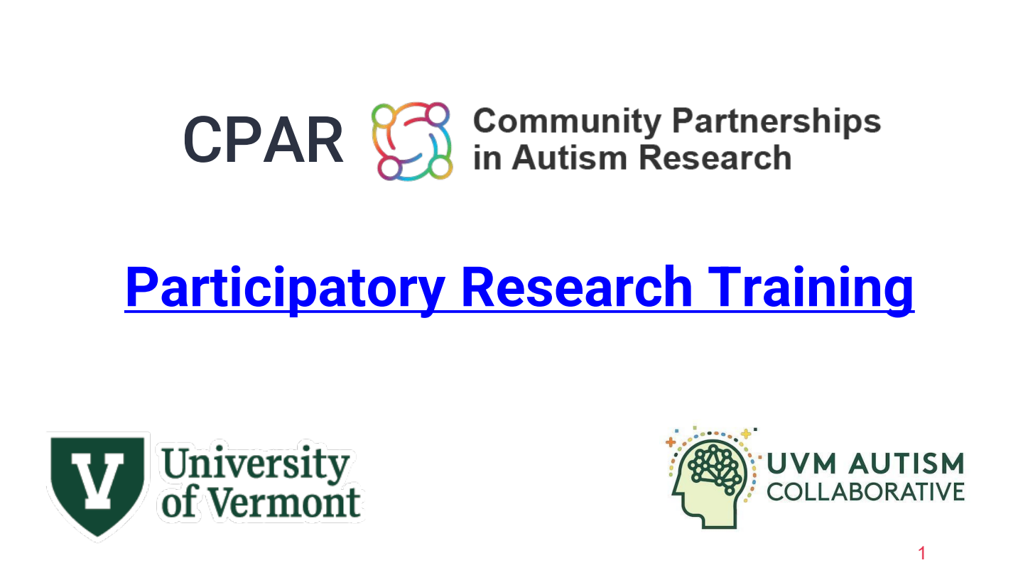 Title page of the downloadable CPAR Participatory Research Training PDF.